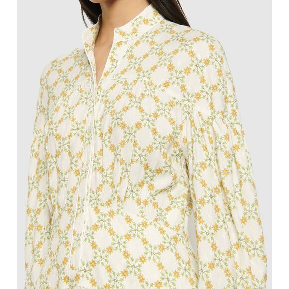 Sandro Magy Floral Jacquard Mini Dress Ivory Long Sleeve Shirtdress - Picture 10 of 15